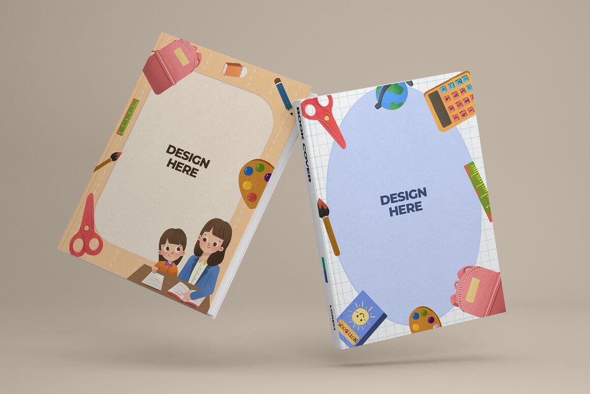 Books with design with school supplies.