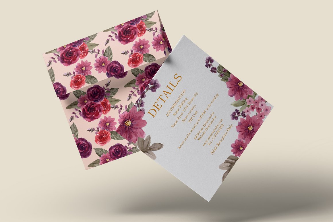 Florals wedding card mockup.