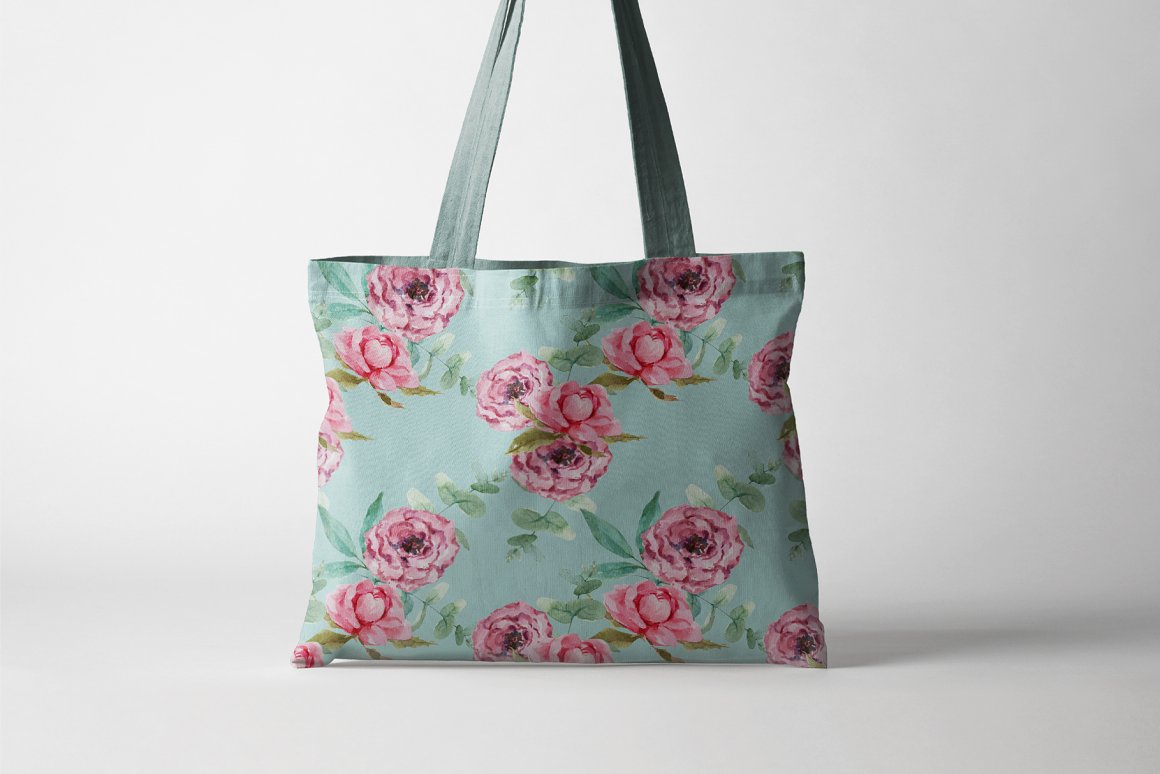 Twig print with flowers on bags.