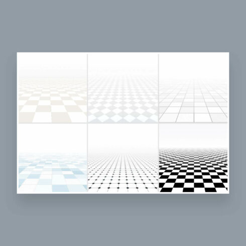 Abstract perspective background, six checkerboard patterns.