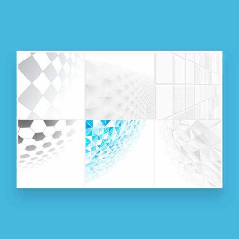 Abstract background with a perspective, six pictures for product presentation on a turquoise background.