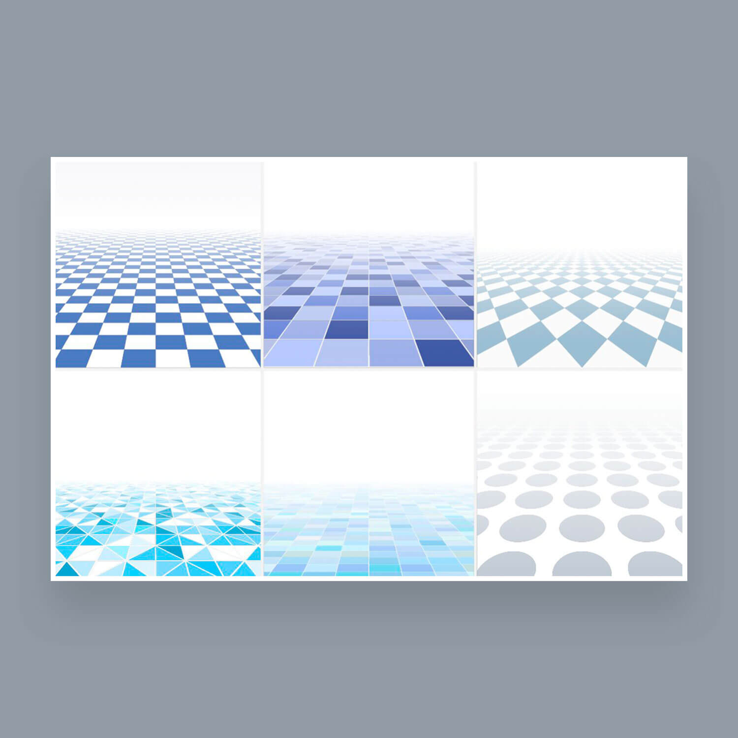 Abstract background with perspective blue tiled floor.