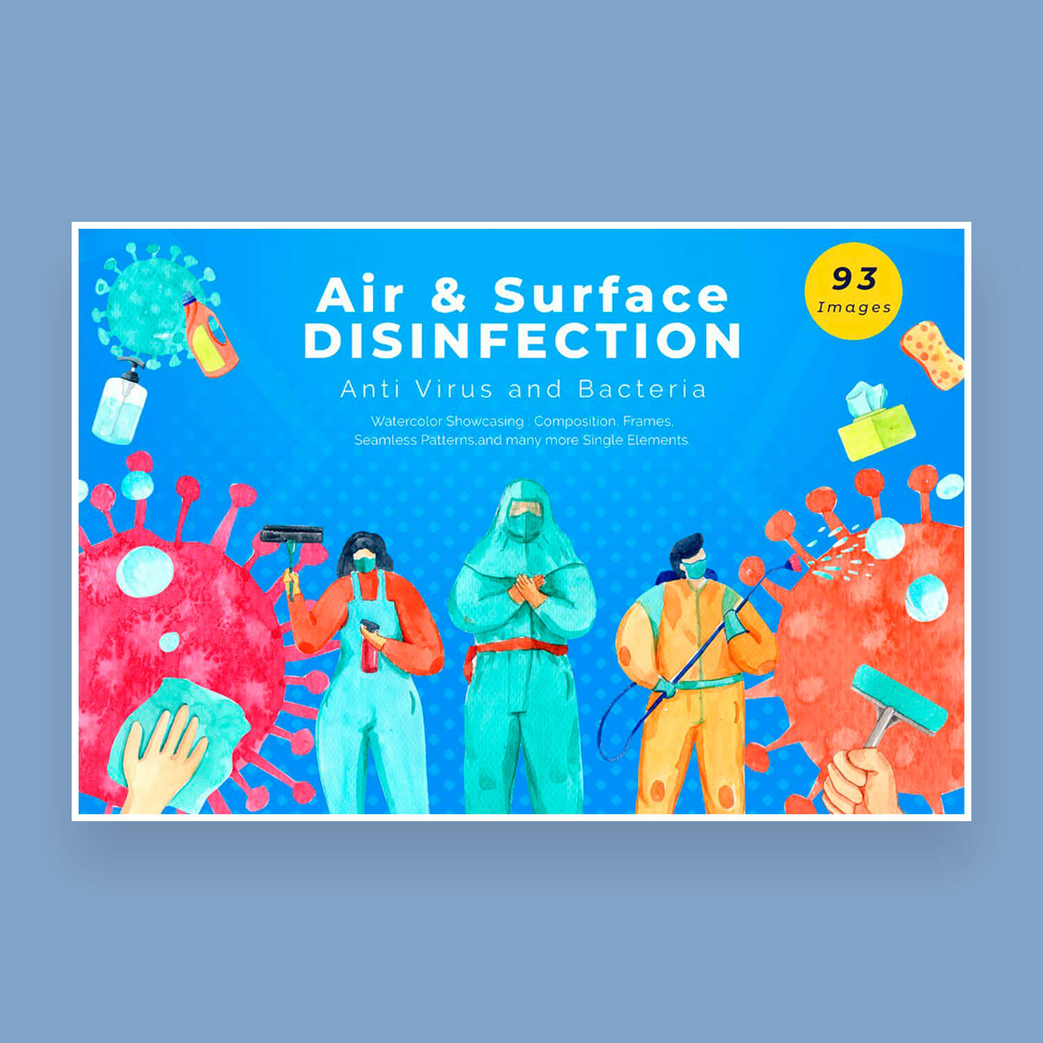 Air surface disinfection watercolor drawing.