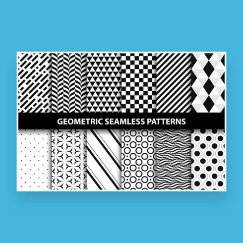 Twelve pattern clip art with seamless geometric patterns.