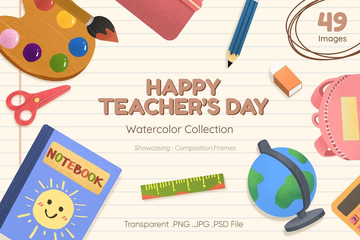 Happy Teacher's Day Watercolor Collection.