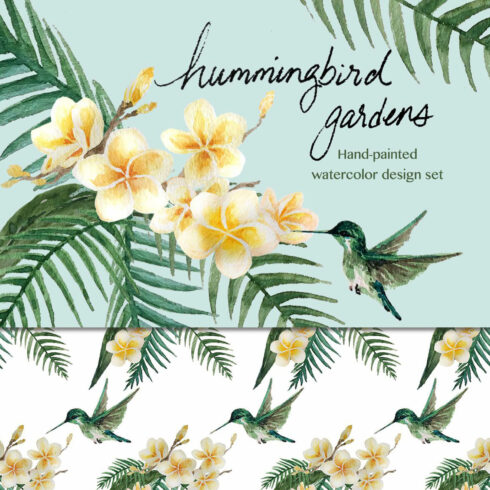 Hummingbird Gardens Watercolor Design Set.