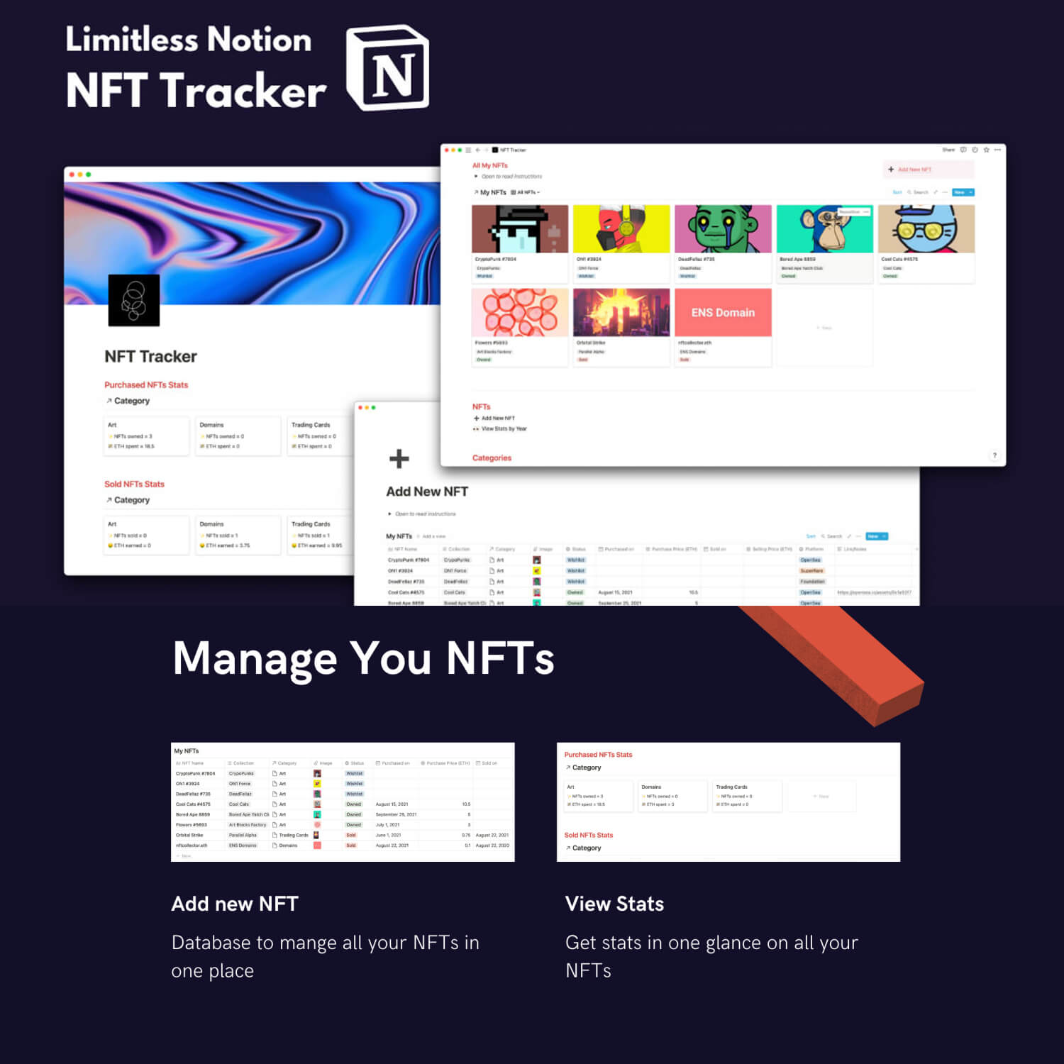 Limitless Notion, NFT Tracker, Manage you NFTs.