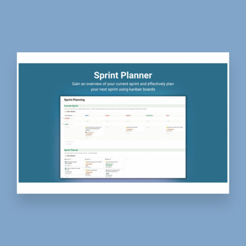 Notion agile dashboard, Sprint Planner.