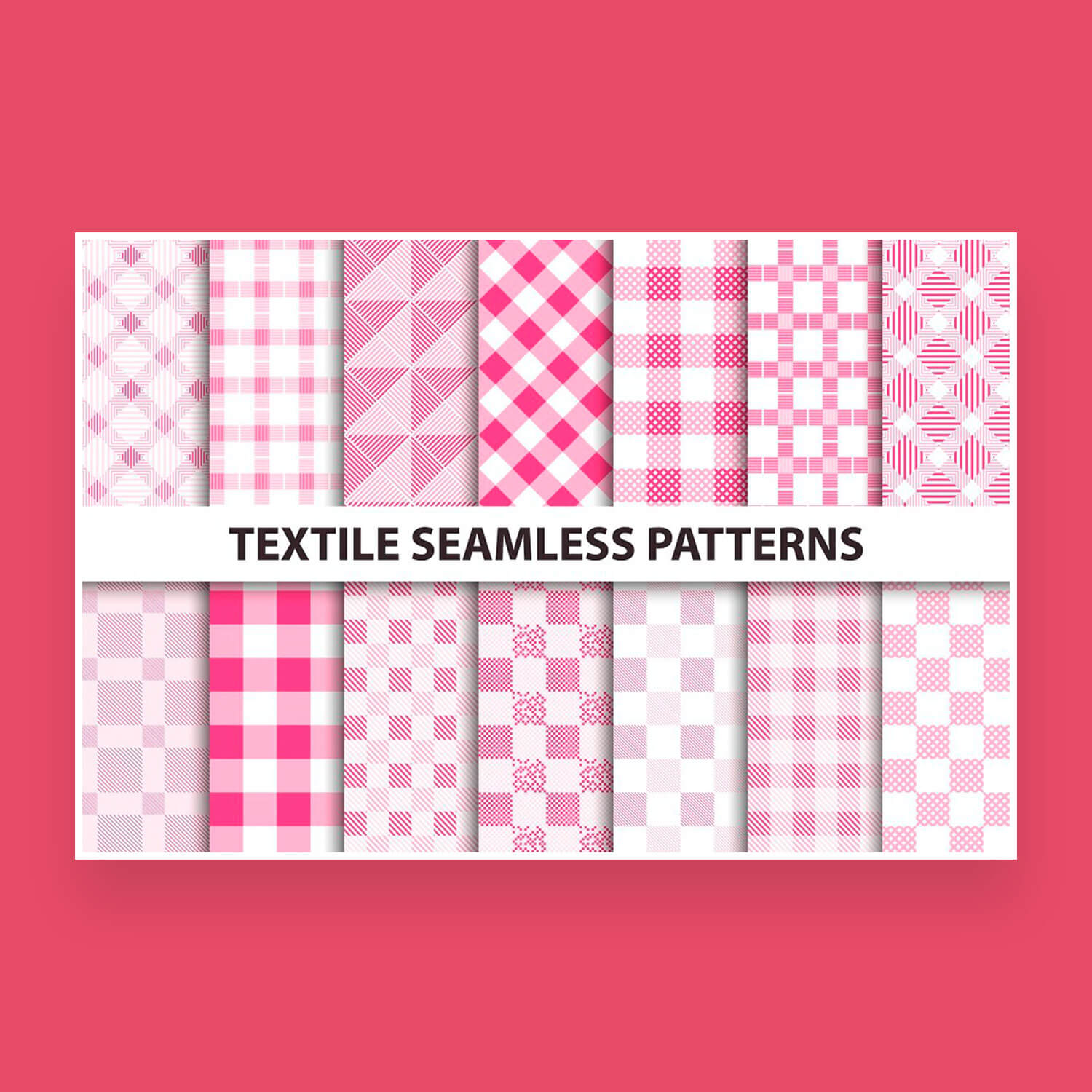 Fourteen pictures of textile seamless patterns.