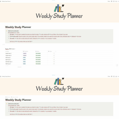 Weekly study planner.