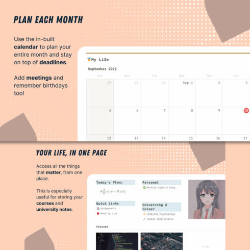 Plan Each Month, your life, in one page.