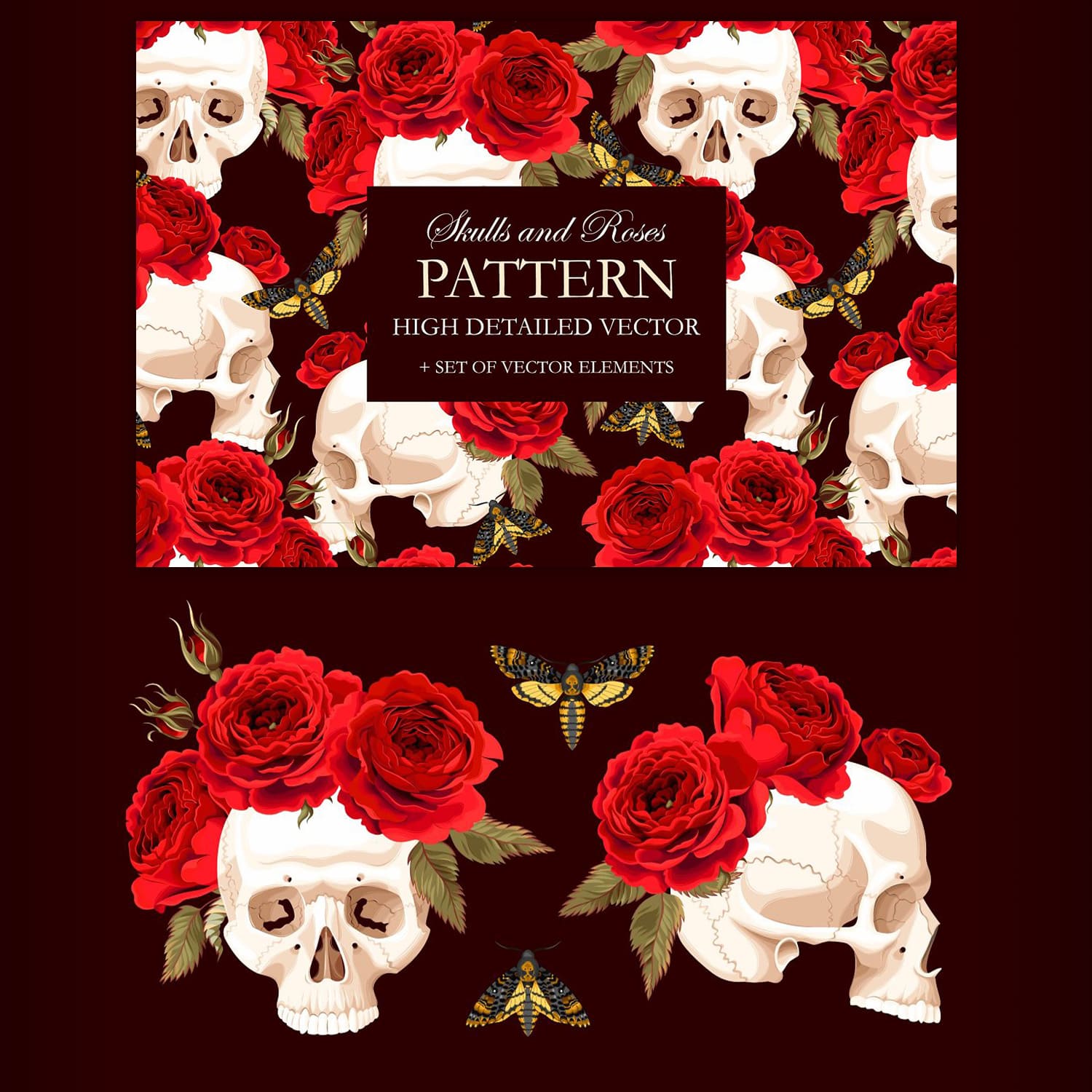 pattern with skulls and roses.