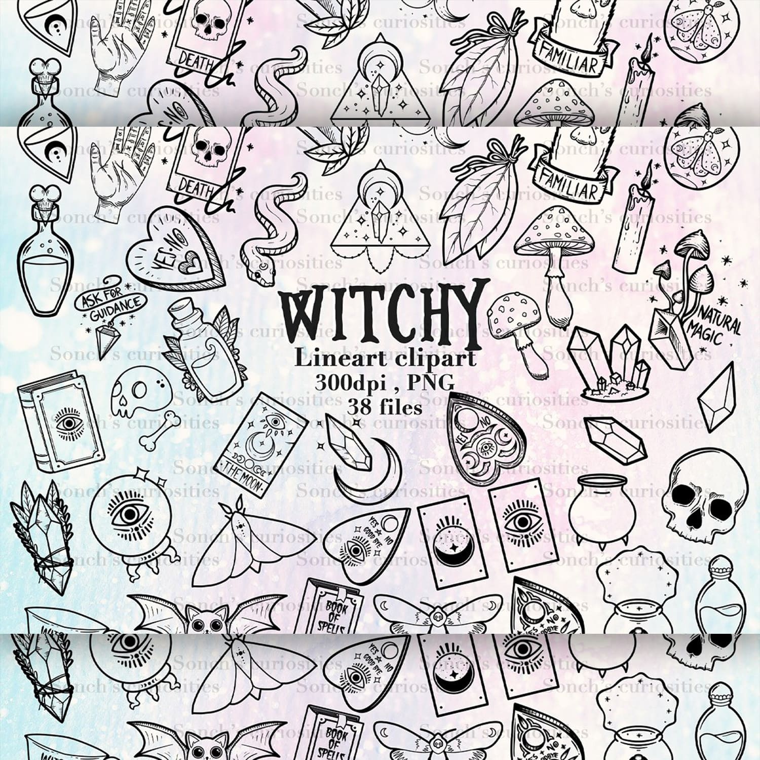witch inspired linear clipart.