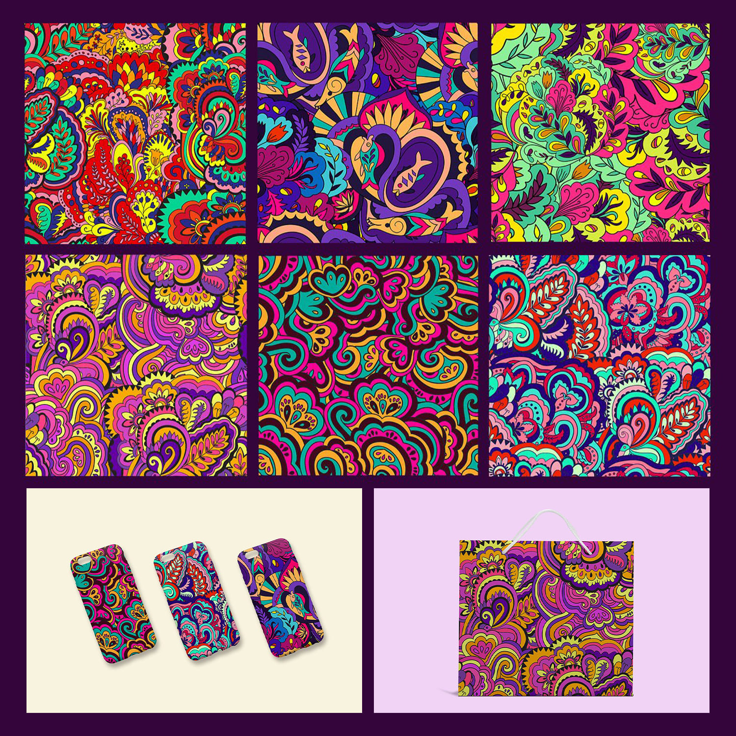 6 seamless psychedelic patterns.