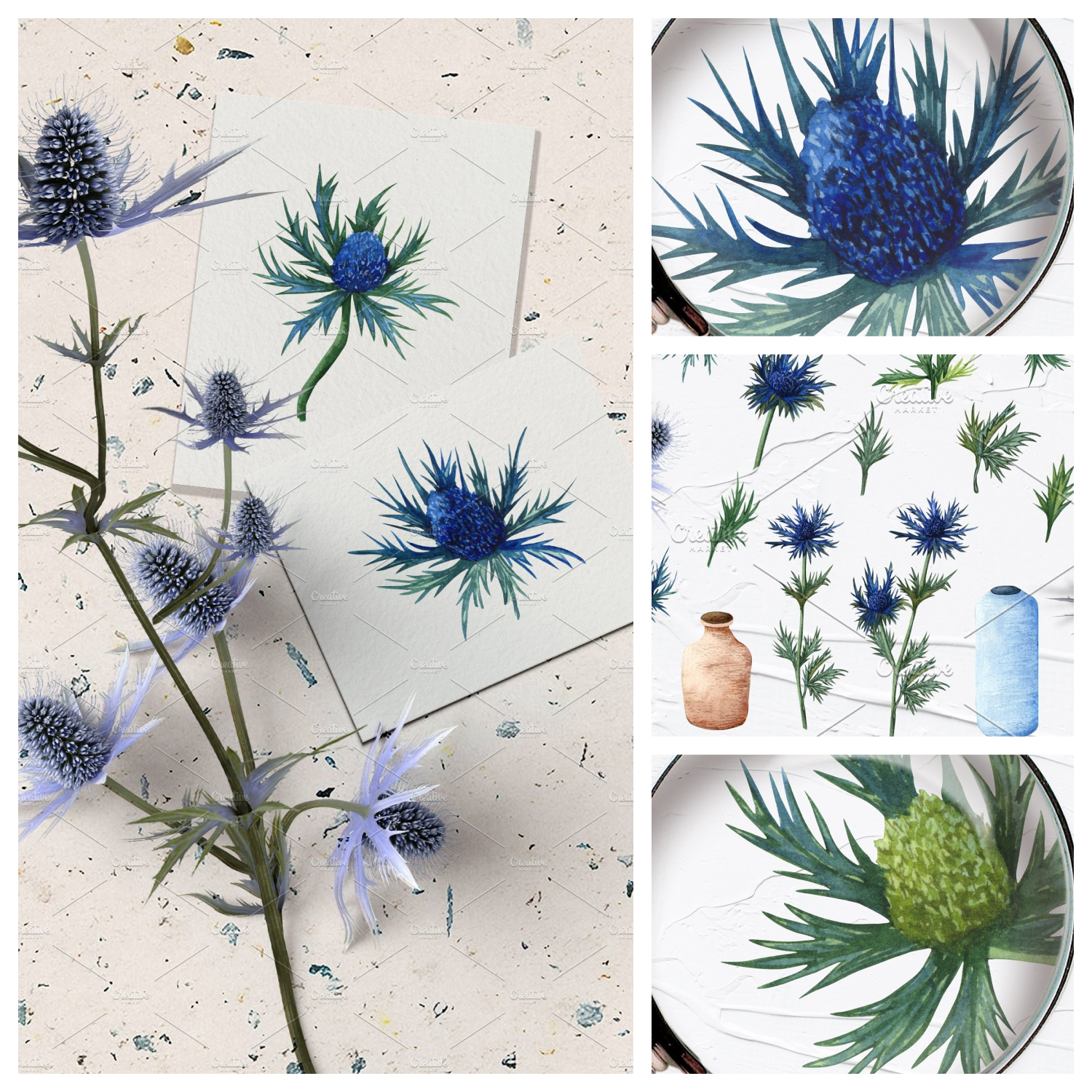 Images of thistles for use on prints are shown.
