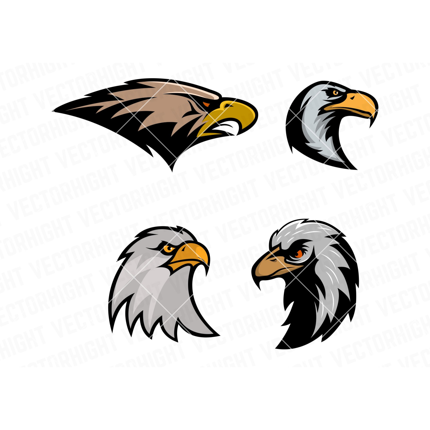 Set of four eagle head emblems.