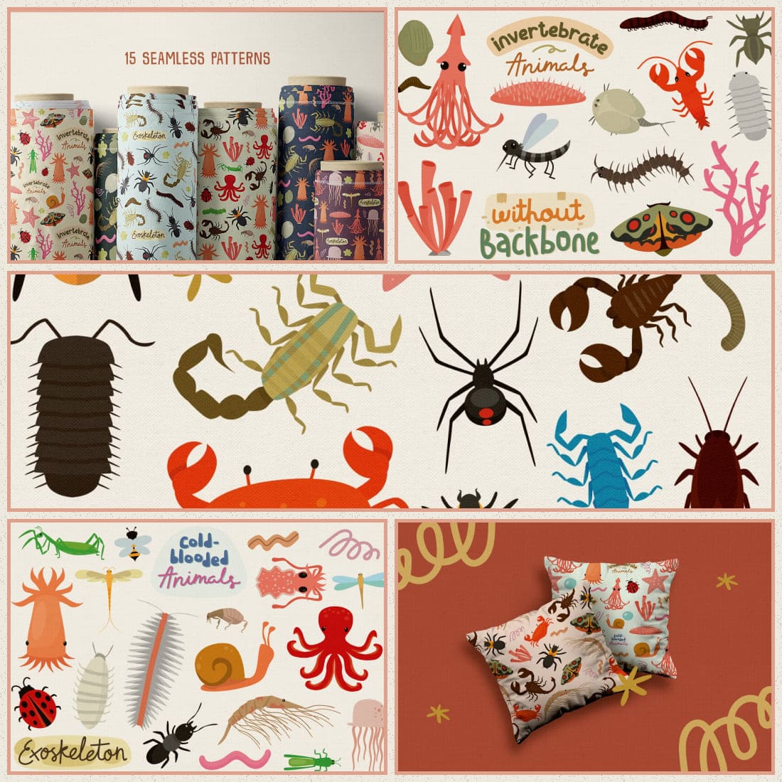 invertebrate animals vector clipart pack.