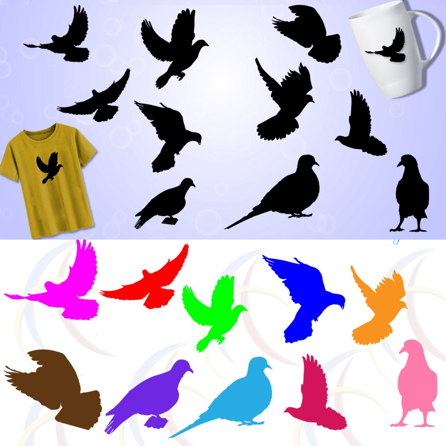 Silhouette doves pigeon printable.