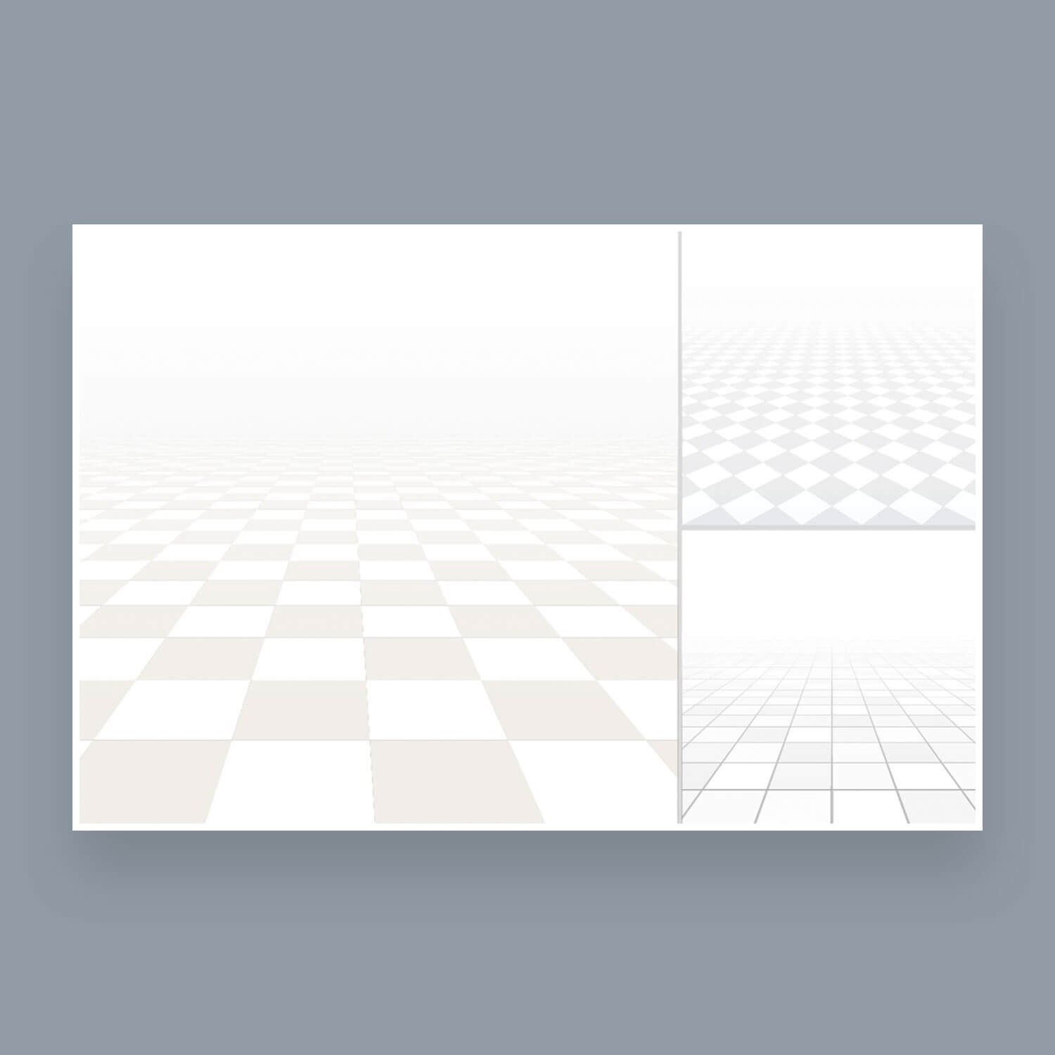 Picture with abstract perspective background, gray checkered floors on three patterns.