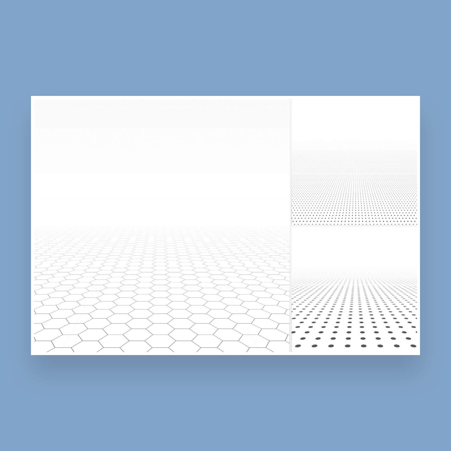 Three patterns of honeycomb and dot patterns on a picture of an abstract background with a white texture perspective.