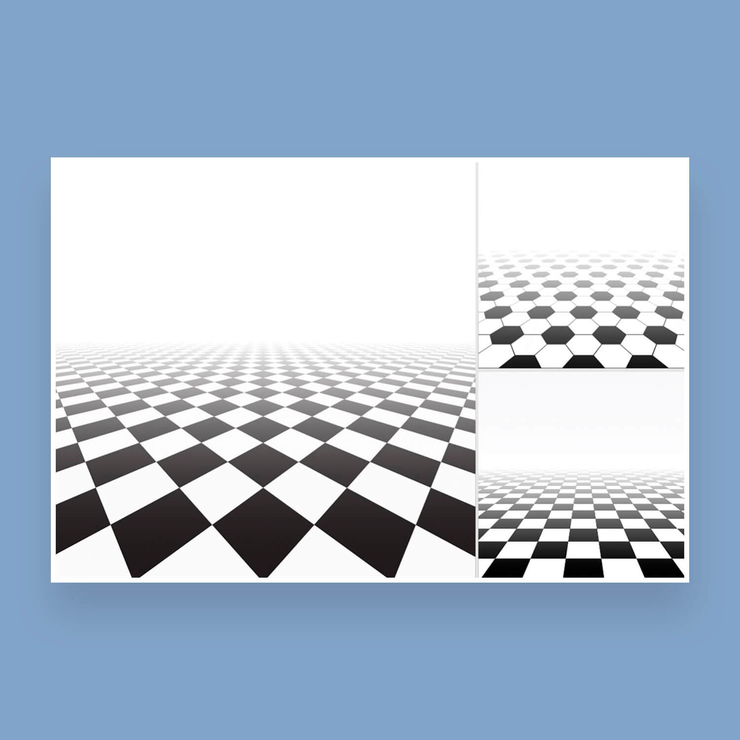 Preview of six pictures with abstract background with tile perspective floor.