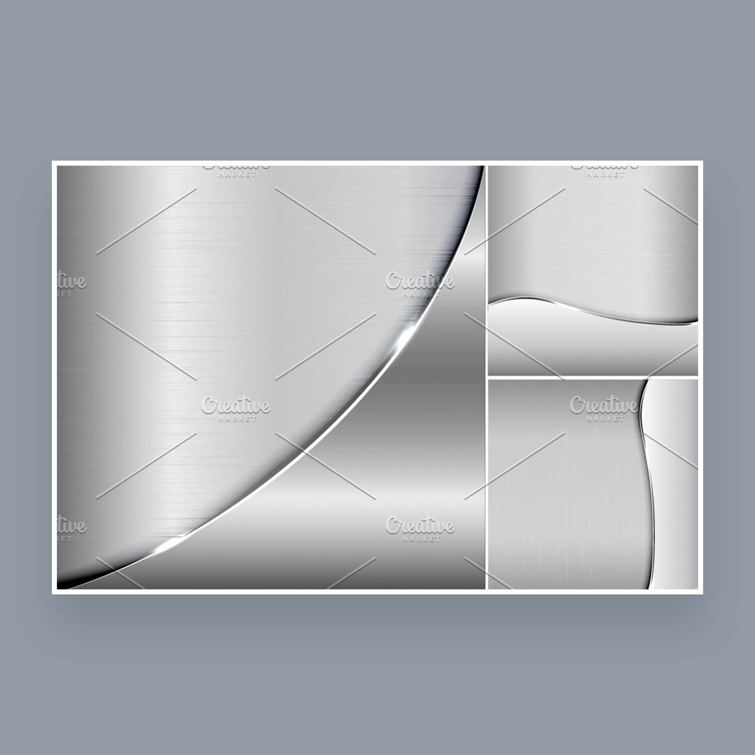 Three vector clip art of light gray metallic backgrounds.