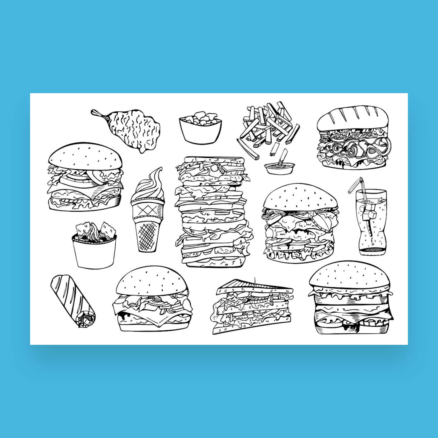 Fast Food Set Seamless Patterns Preview Image.