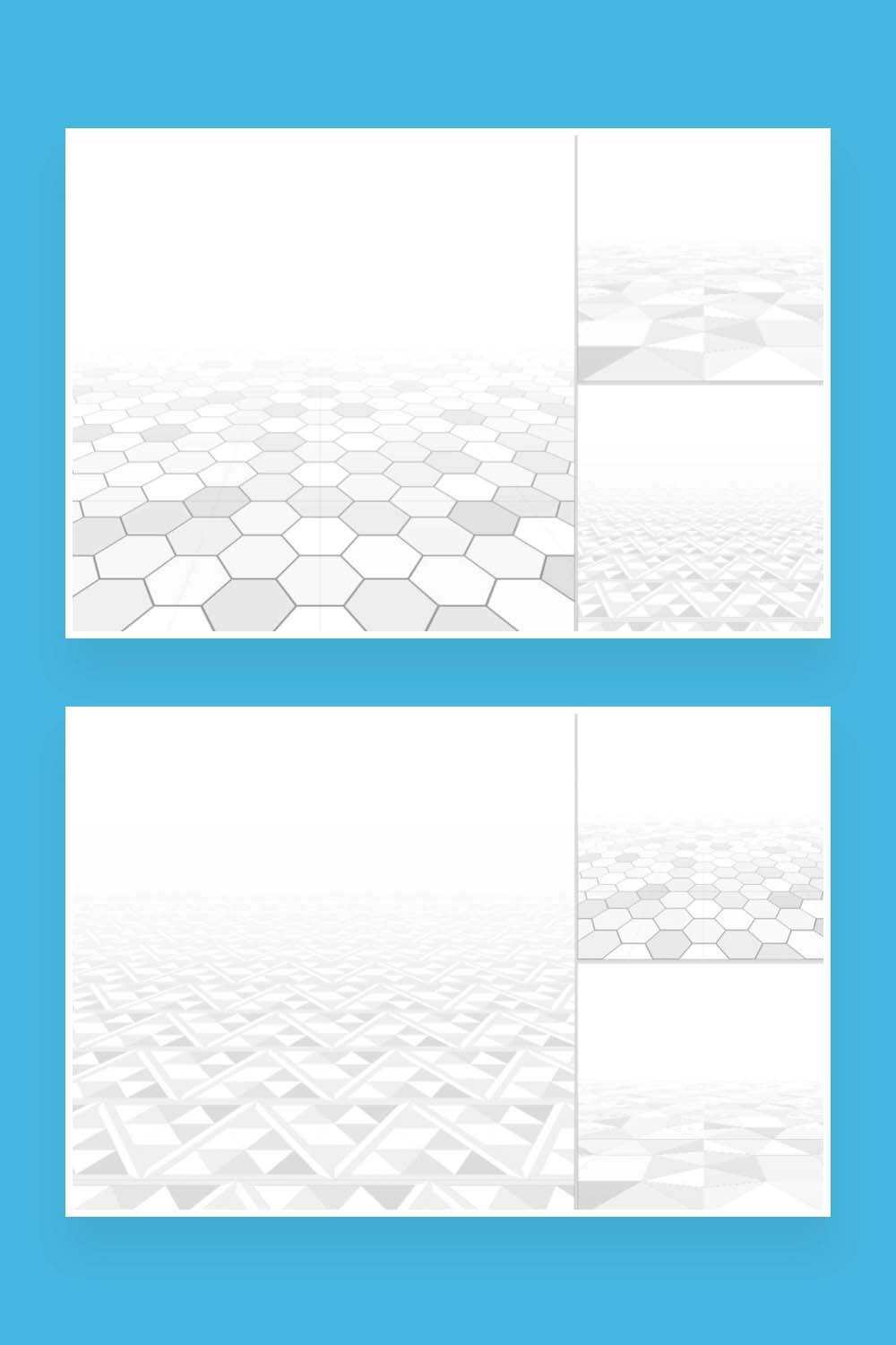 Two pictures of six abstract light geometric backgrounds.