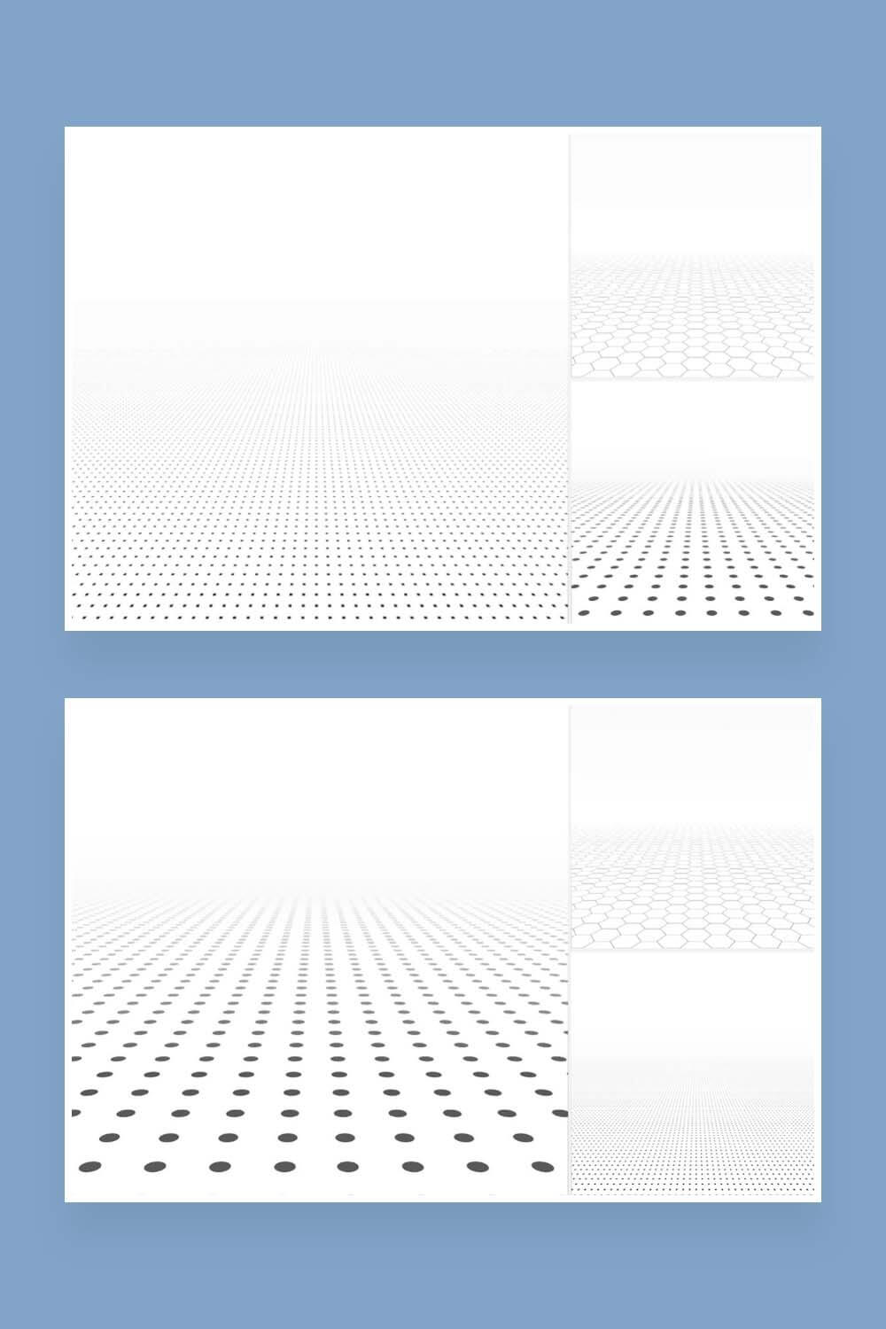 Three patterns on two pictures of an abstract background with a white texture perspective.