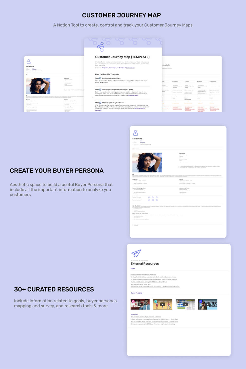 A collage of images of presentation pages to determine the parameters of the target audience on a purple background.