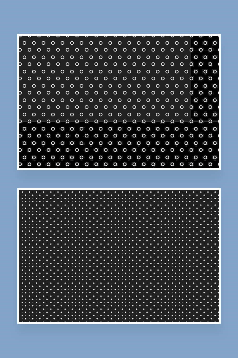 Two types of dotted seamless patterns: hollow and solid dots.
