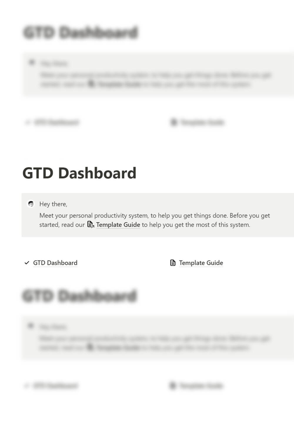 GTD Dashboard, Inscription: Hey, there, Meet your personal productivity system.