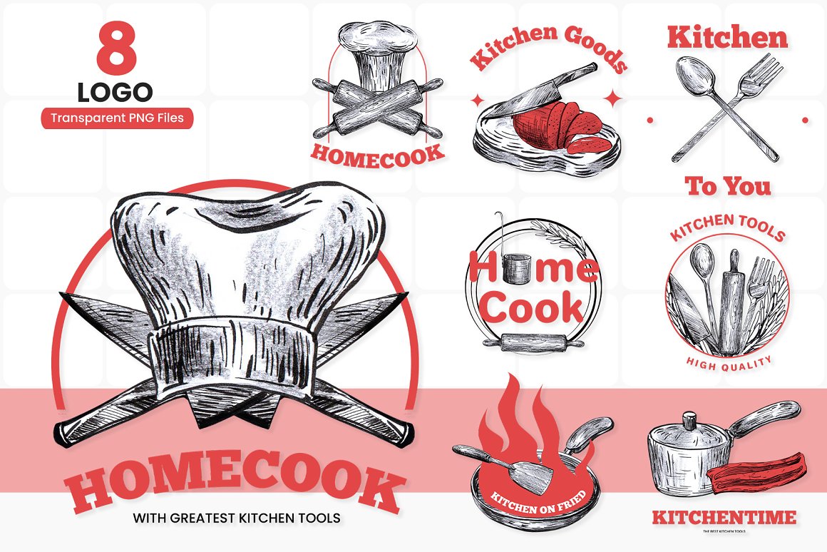 Kitchen tool logos.