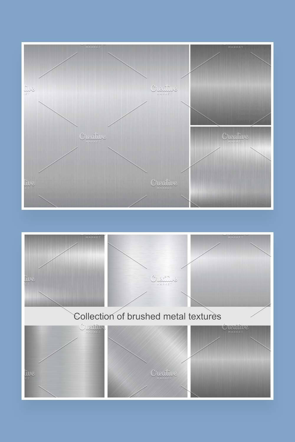 The two pictures are drawings of six different silver metal textures.