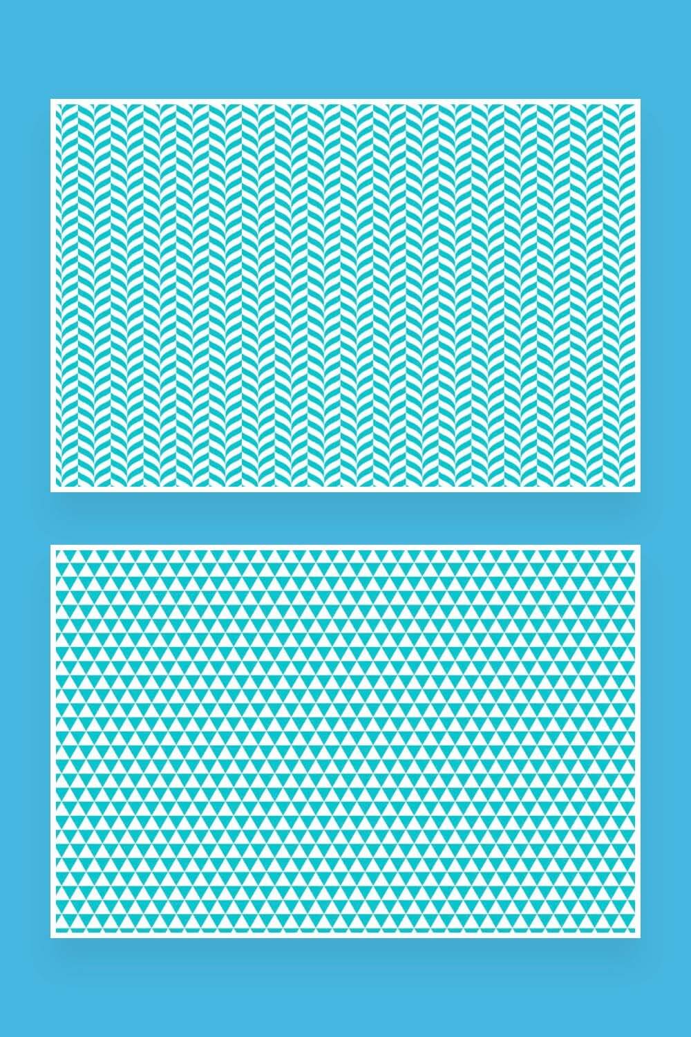 Two pictures with modern seamless patterns, triangles, arrows.