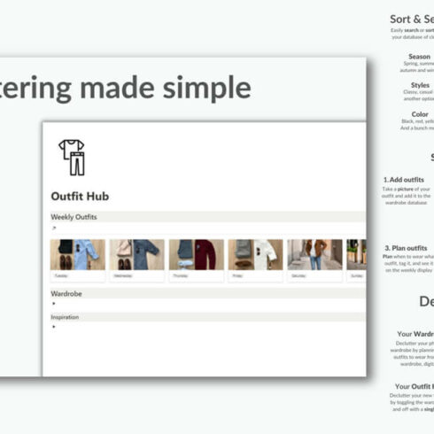 Decluttering made simple, your wardrobe, your outfit hub, Sort & Search.