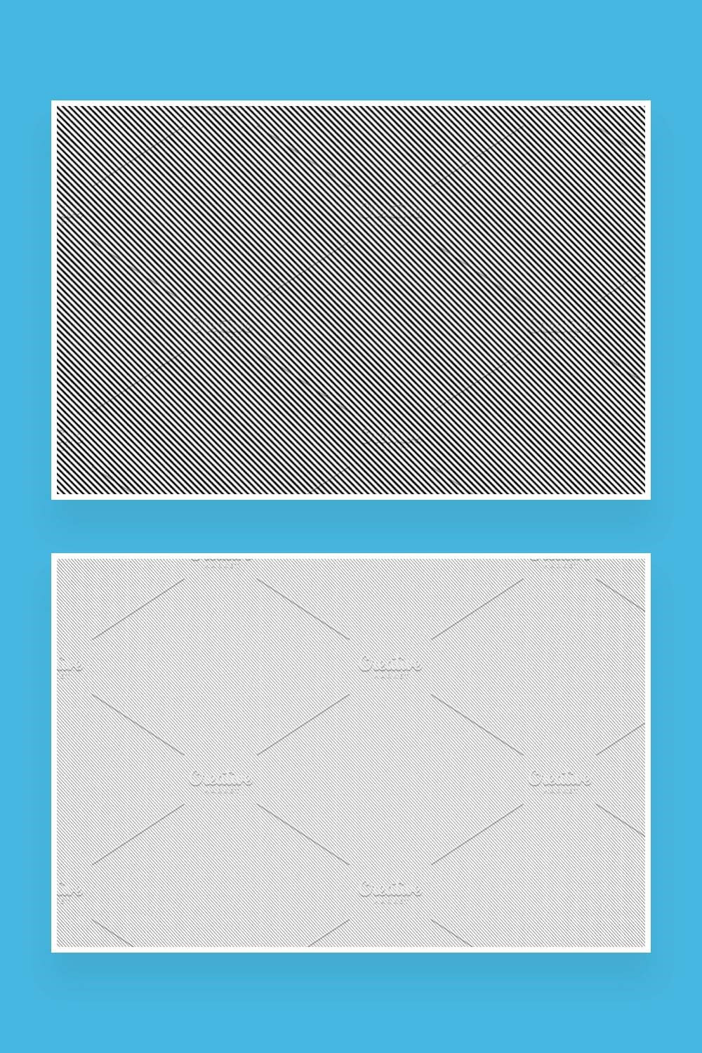 Two pictures with simple striped black and white patterns, oblique black and gray thin lines.