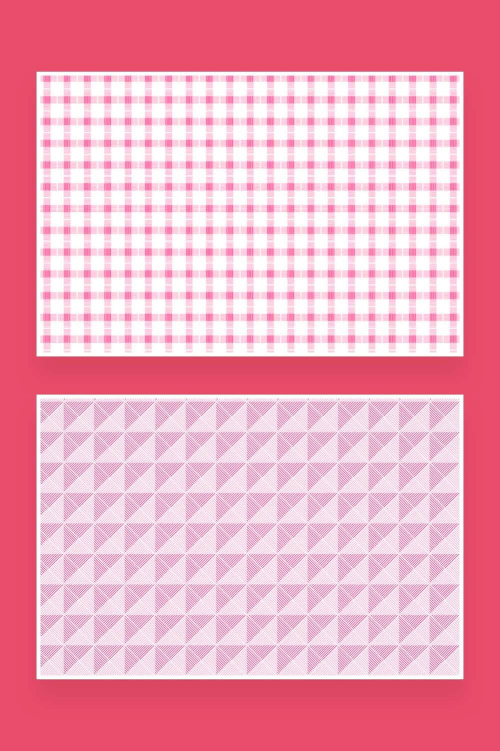 Two pictures of textile seamless patterns in pink shades.