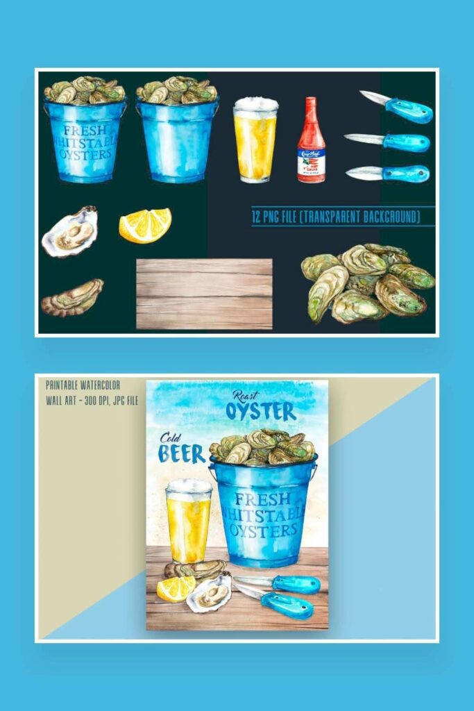 Watercolor Oyster Clipart Set – MasterBundles
