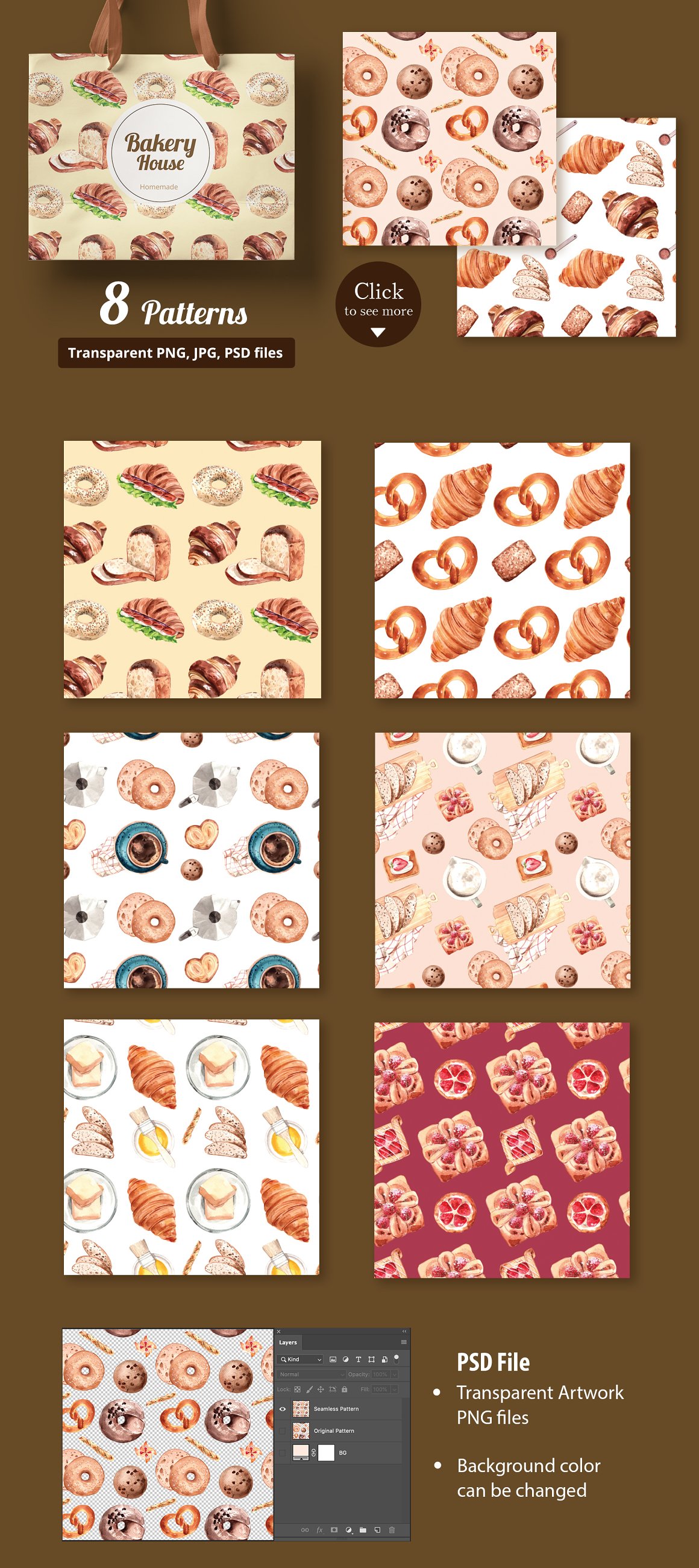 Background pictures with prints with pastries.