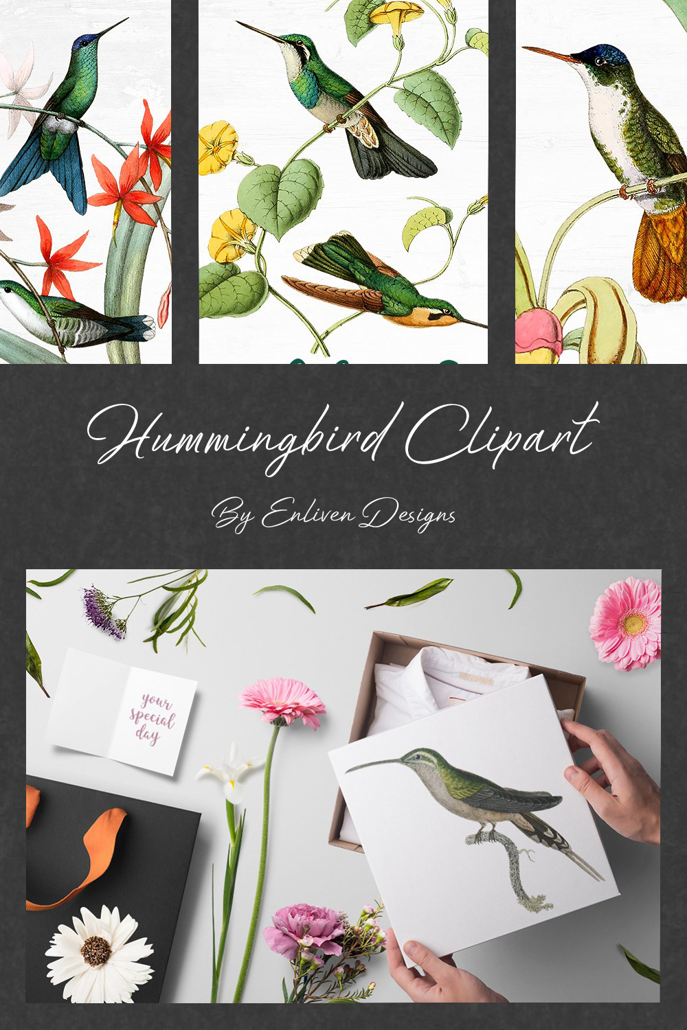 Vertical Picture with Hummingbird clipart.