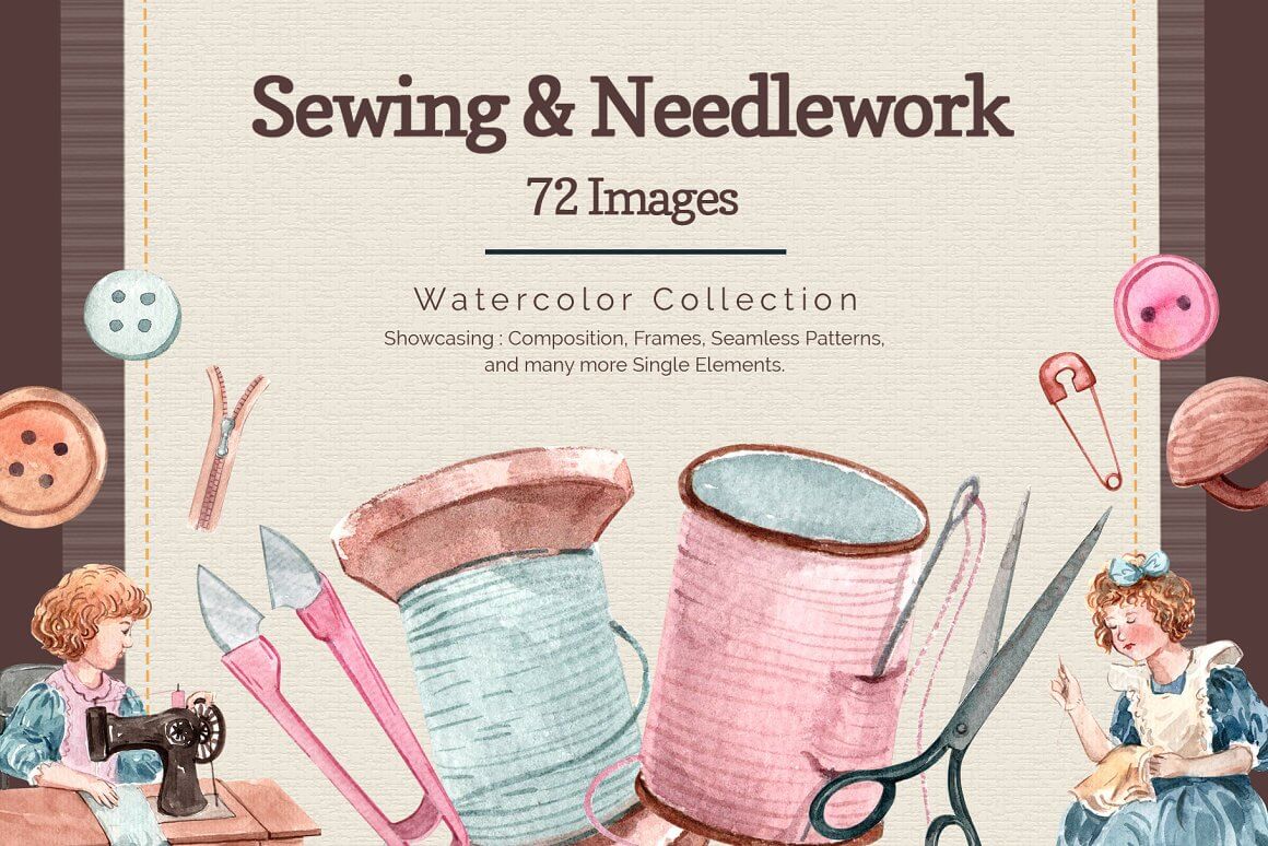 Sewing & Needlework Watercolor Collection.