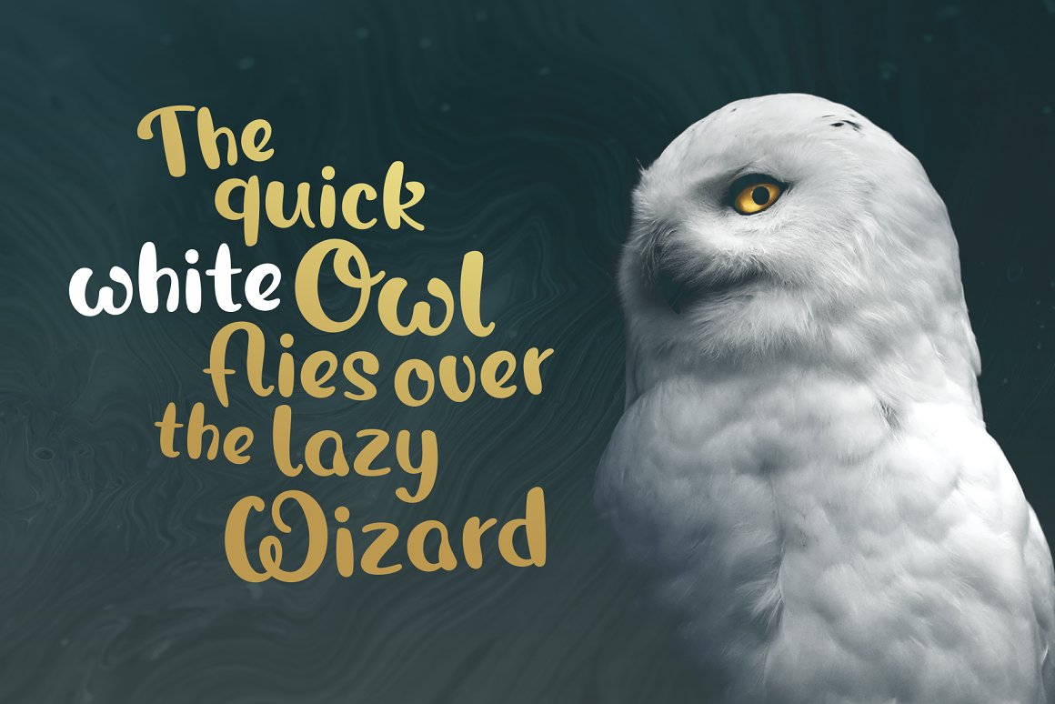 Fine owl white and gold font.