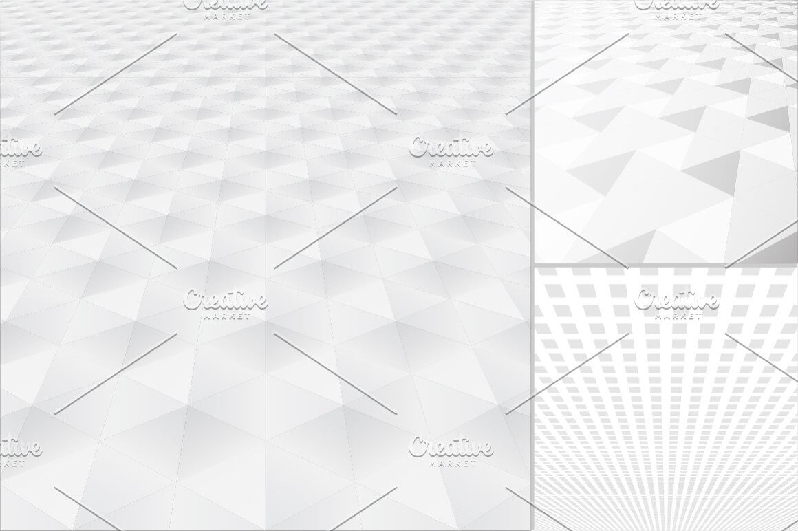Abstract gray background with perspective, three pattern shapes.