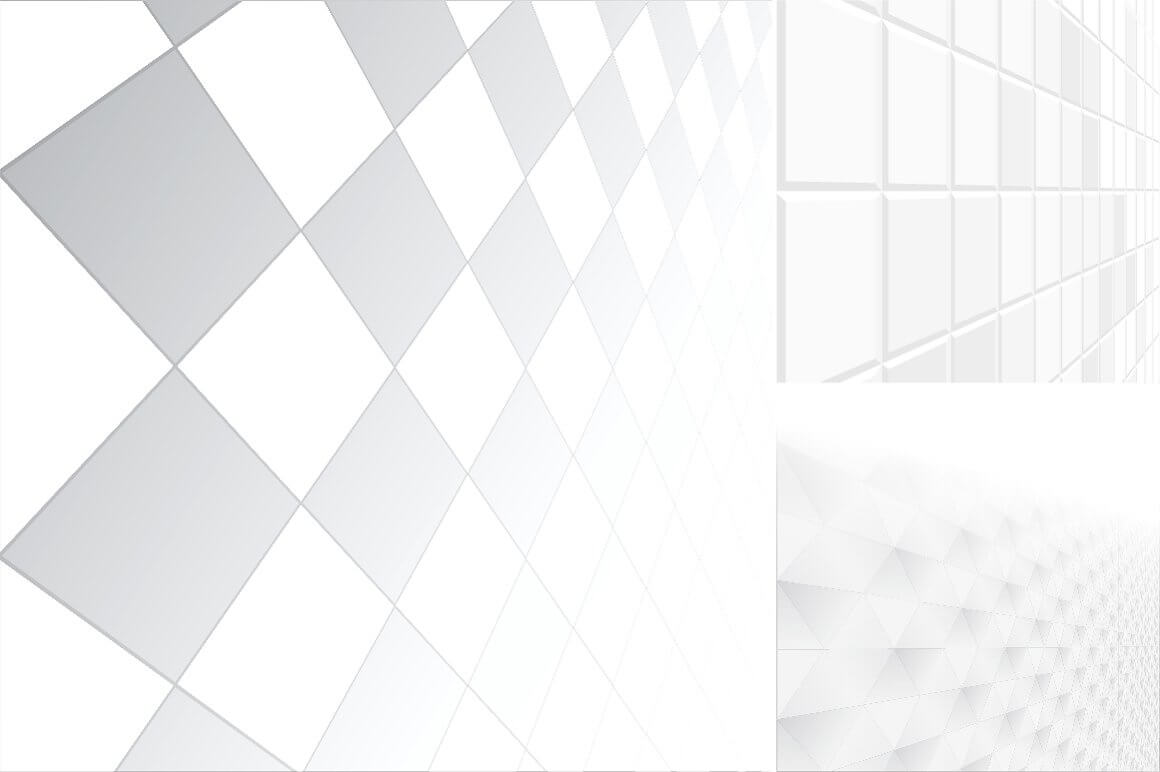 Three patterns of abstract diamond and square backgrounds with perspective.