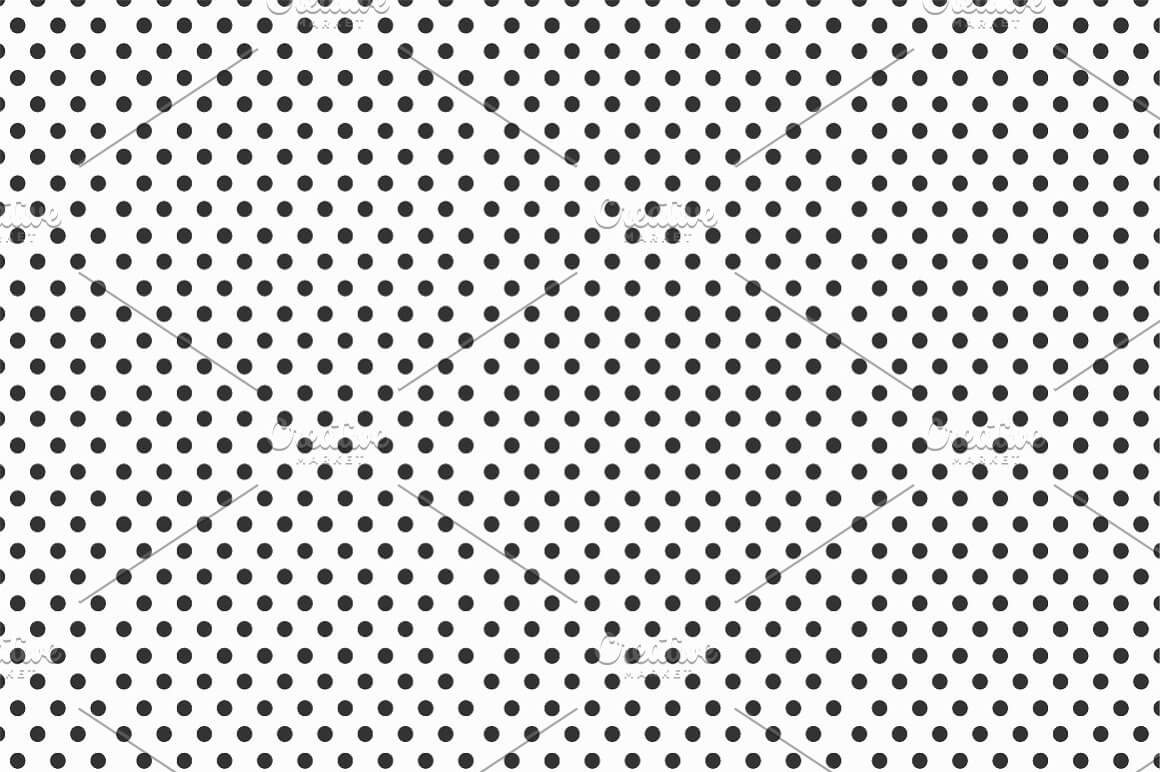 Seamless dotted patterns, black bold dots on a white background.