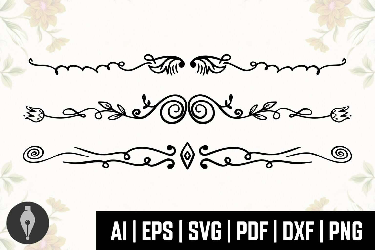 21 Floral Divider Lines Bundle SVG. Flourish Dividers Shapes ...