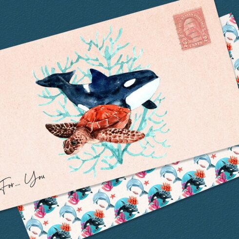 Postcards with dolphins.