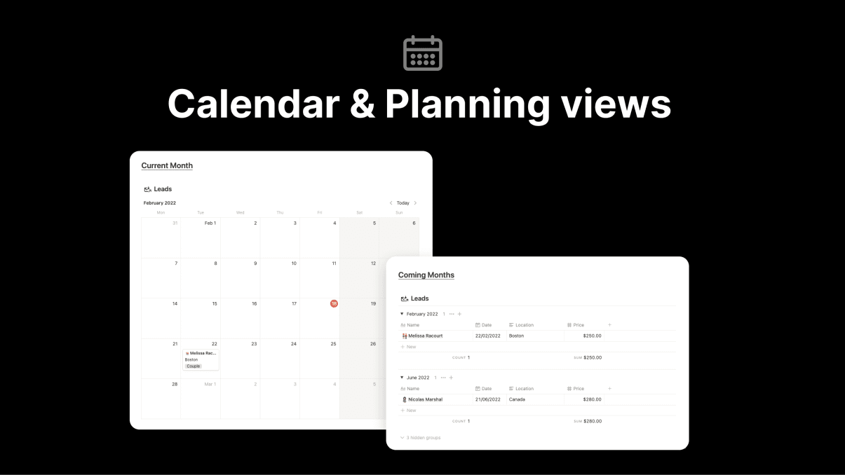 Calendar & Planning views.