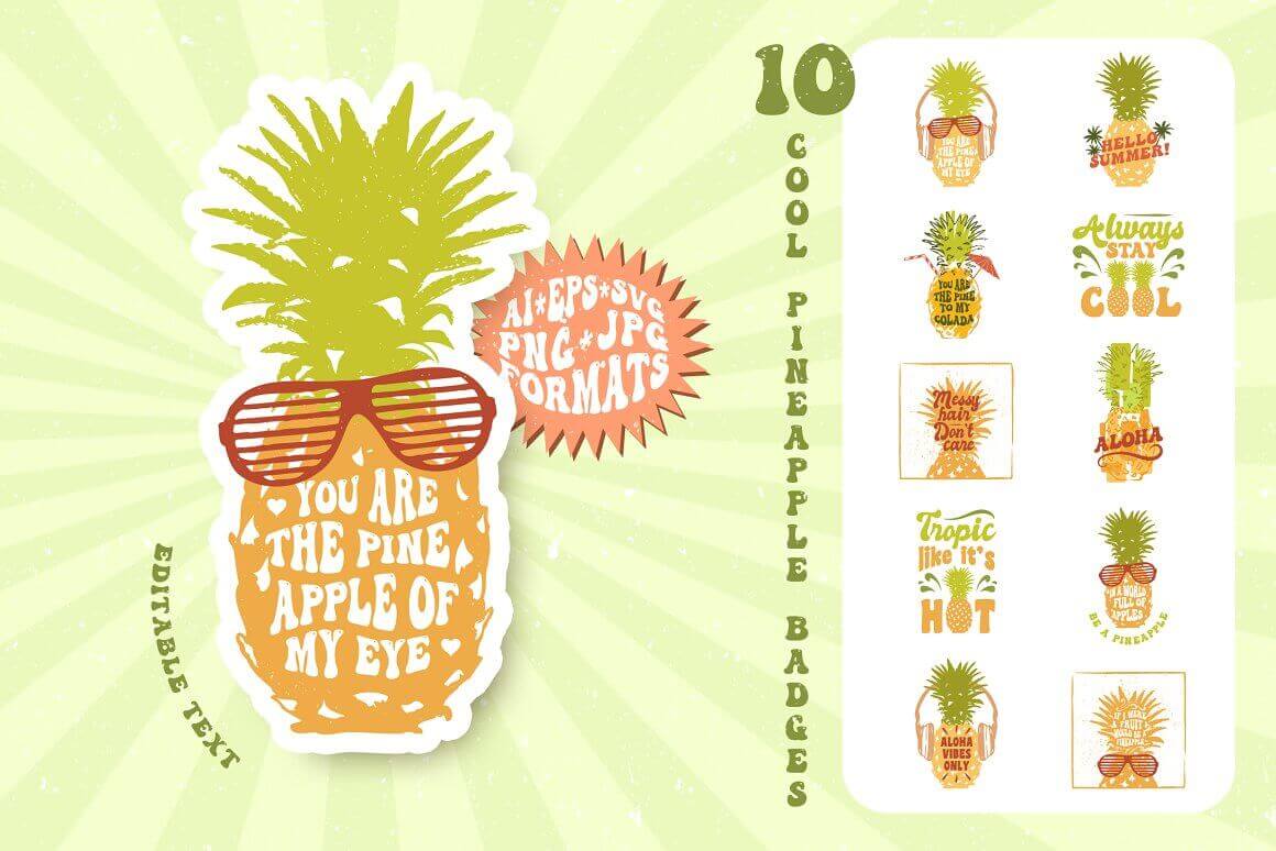 Pineapple badges with onscription "You are the pineapple of my eye".